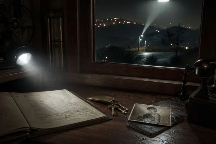 Registro notturno e chiavi nel gabbiotto di un guardiano sulle colline di Hollywood